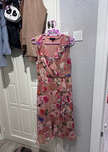 Pembe Çiçek Desenli Uzun Bohem Elbise - Görsel 2