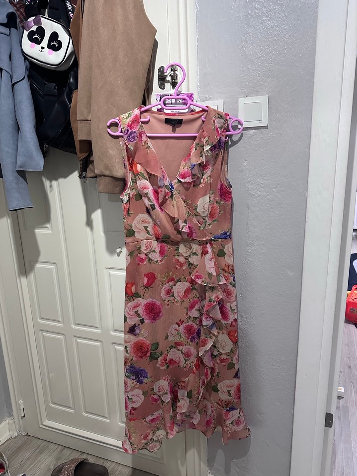 Pembe Çiçek Desenli Uzun Bohem Elbise - Görsel 2