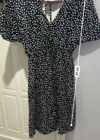 Siyah Puantiyeli V Yaka Midi Elbise - Görsel 2