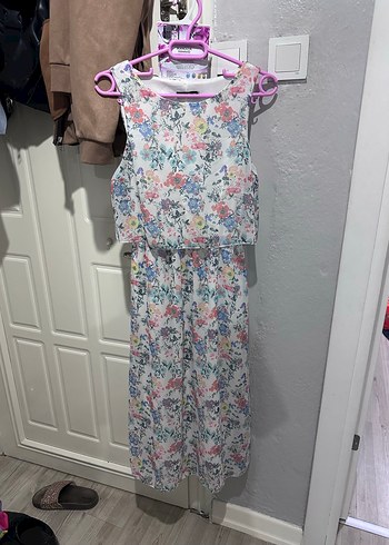 Çiçek Desenli Uzun Straplez Elbise - Görsel 2