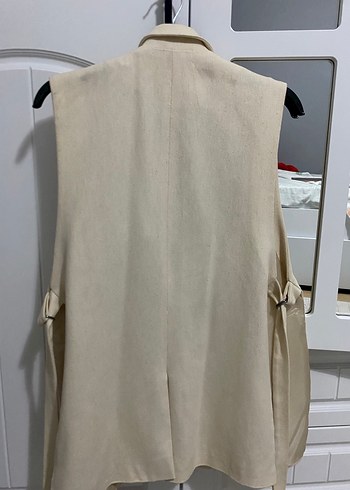 m Beden ten rengi Renk Bej Kemerli Kolsuz Blazer