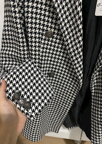 m Beden beyaz Renk Düğmeli Beyaz Siyah Blazer