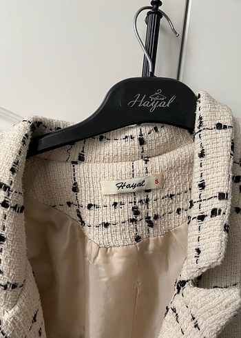 s Beden beyaz Renk Ekose Midi Blazer