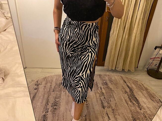 Khar zebra desenli midi etek