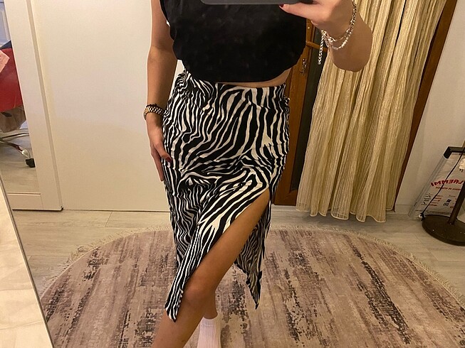 xs Beden Khar zebra desenli midi etek