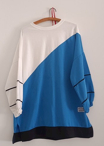 Diğer Mavi Beyaz Oversize Uzun Kollu Sweatshirt