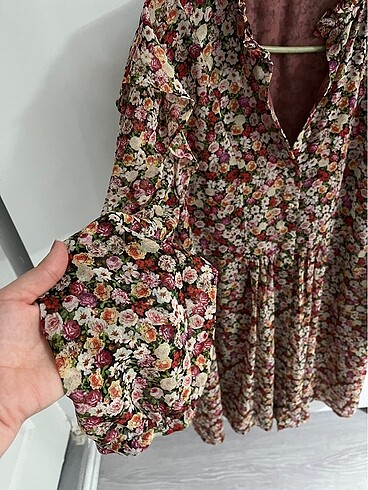 l Beden mango çiçekli şifon elbise