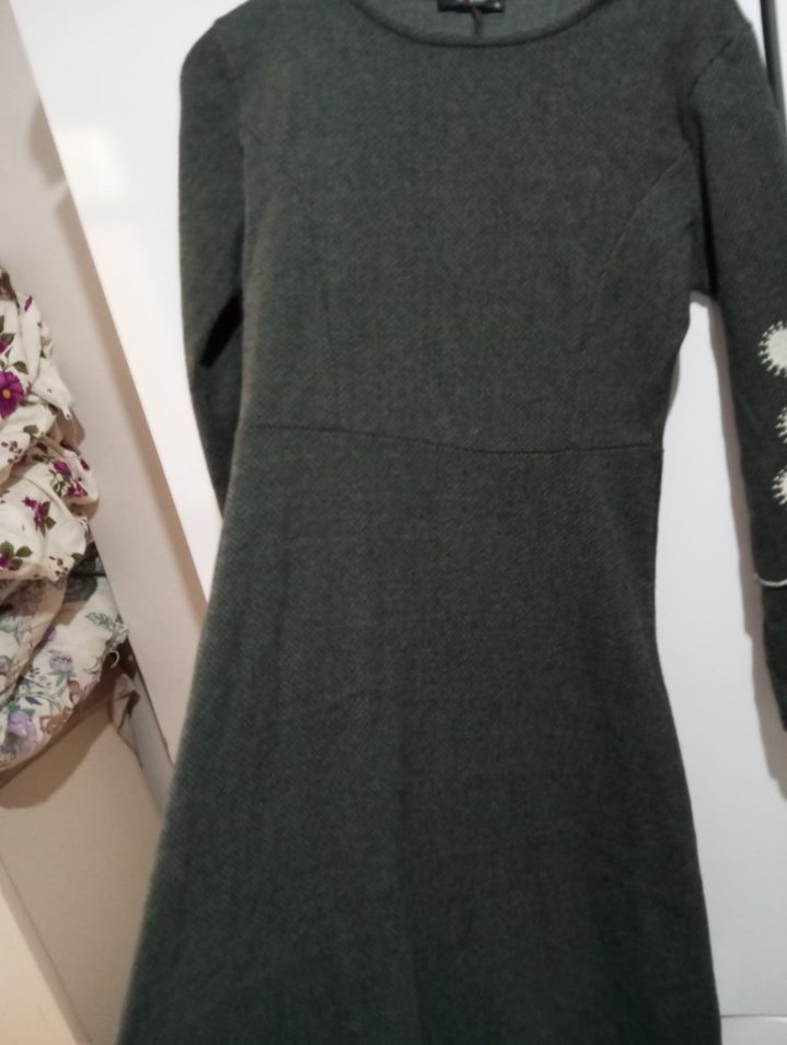 yeşil  Nakışlı Uzun Kollu Bohem Elbise - Görsel 2