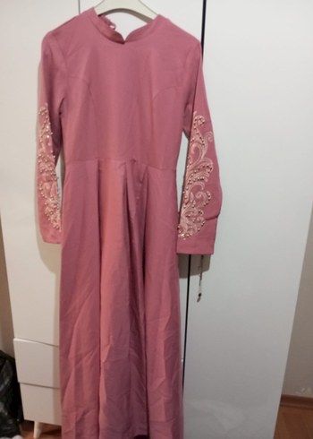 Pembe Uzun V Yaka Bohem Elbise - Görsel 2