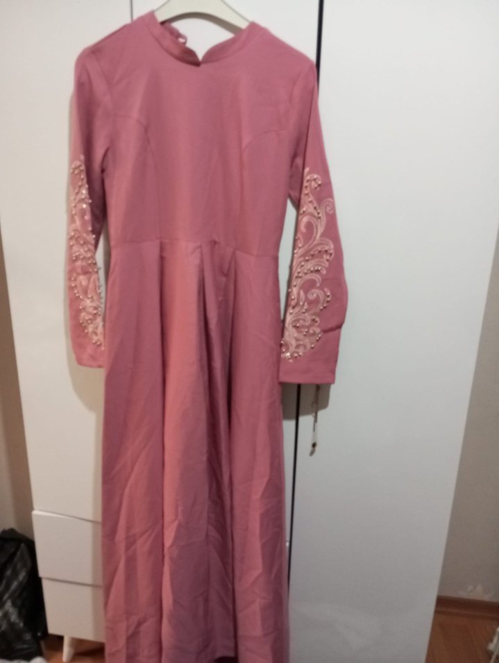 Pembe Uzun V Yaka Bohem Elbise - Görsel 2