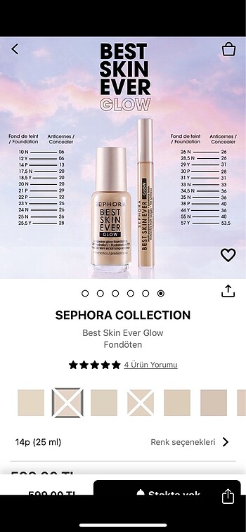 Beden Sephora Best Skin Ever Glow Fondöten 14p