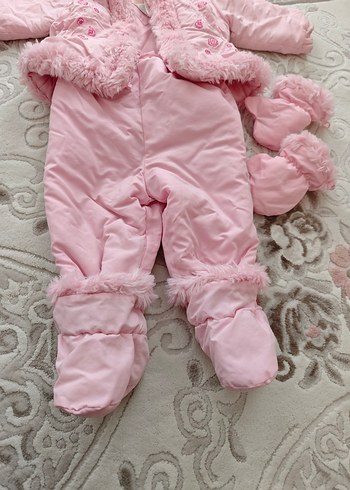 Pembe Nakışlı Kürklü Bebek Kış Tulumu - Görsel 5