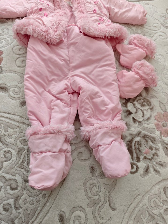 Pembe Nakışlı Kürklü Bebek Kış Tulumu - Görsel 5