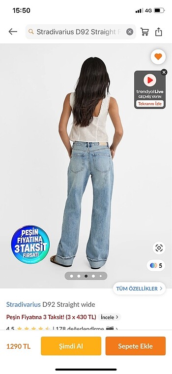 38 Beden Stradivarius d92 straight wide pantolon