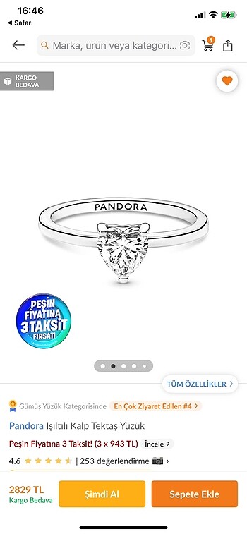Pandora Pandora tektaş yüzük