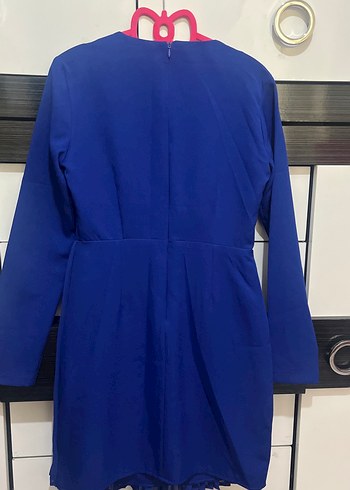Uzun Kollu Lacivert Kadın Ofis Elbisesi - Görsel 5