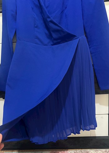 Uzun Kollu Lacivert Kadın Ofis Elbisesi - Görsel 3