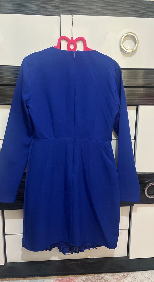 Uzun Kollu Lacivert Kadın Ofis Elbisesi - Görsel 5