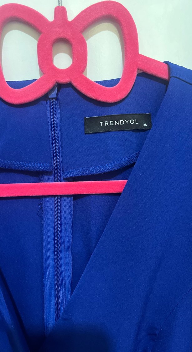 Uzun Kollu Lacivert Kadın Ofis Elbisesi - Görsel 4