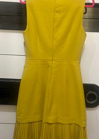 Sarı Pilili Midi Kadın Abiye Elbise - Görsel 4