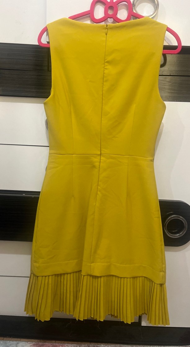 Sarı Pilili Midi Kadın Abiye Elbise - Görsel 4