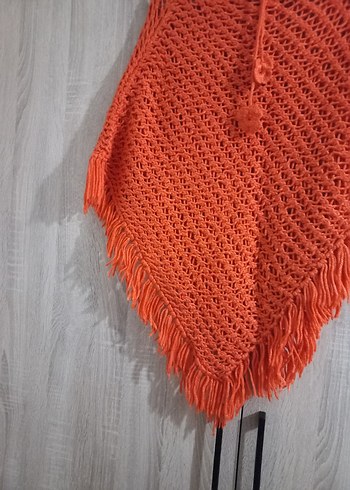 Turuncu Örgü Kız Panço, Bohem Tarz - Görsel 4