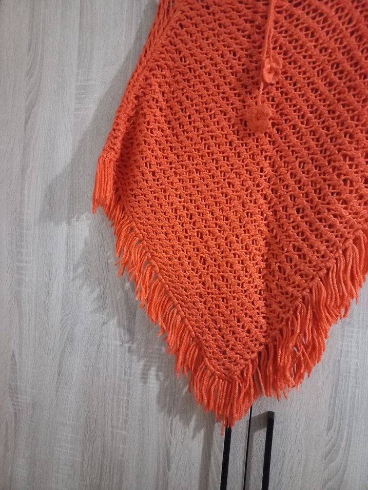 Turuncu Örgü Kız Panço, Bohem Tarz - Görsel 4