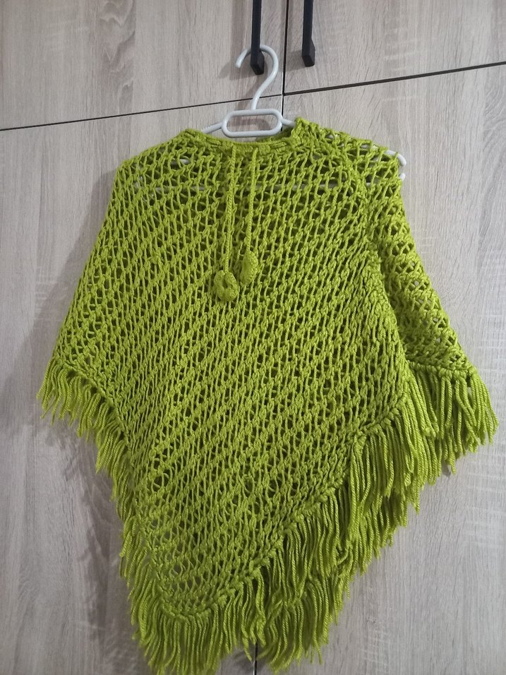 Kız Çocuk Örgü Bohem Panço Yeşil - Görsel 2