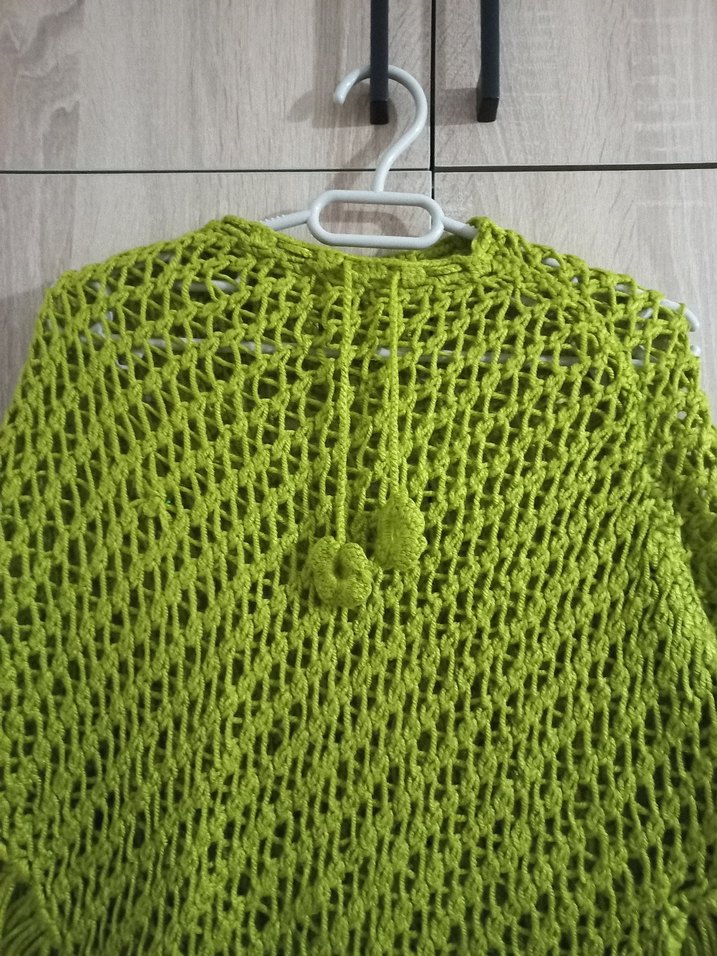 Kız Çocuk Örgü Bohem Panço Yeşil - Görsel 3