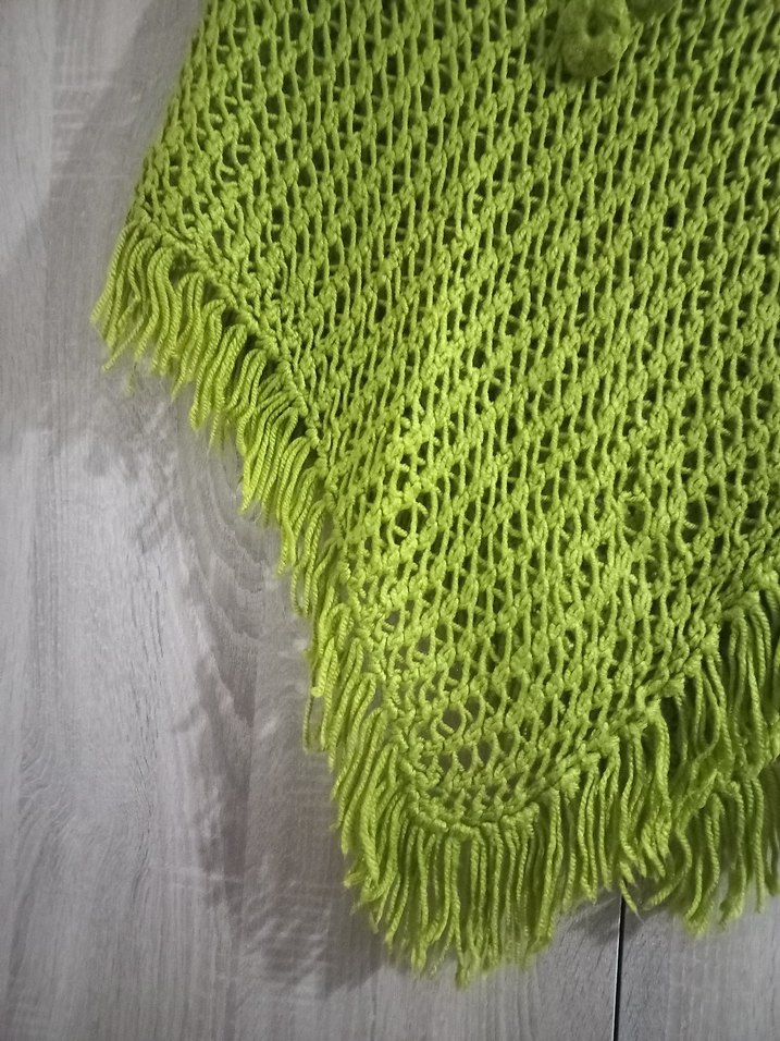 Kız Çocuk Örgü Bohem Panço Yeşil - Görsel 4