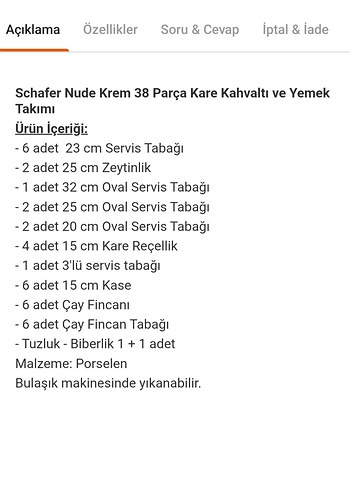 Schafer Nude Krem 38 Parça Kare Kahvaltı ve Yemek Takımı - Görsel 2