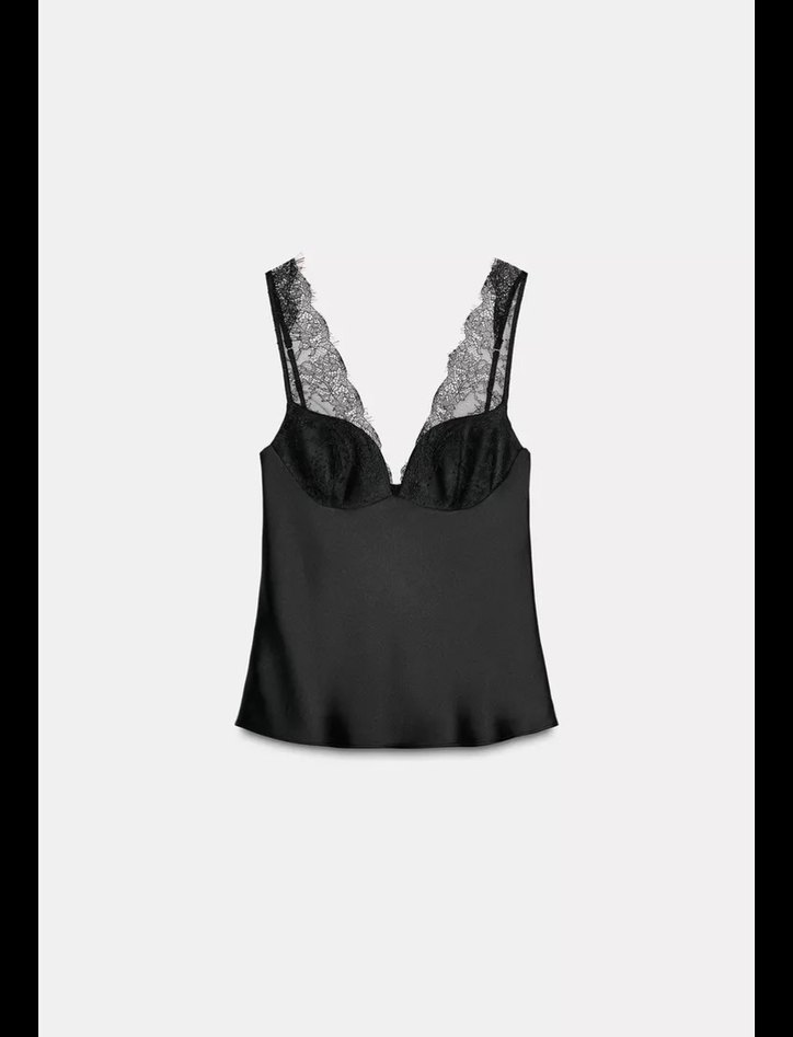 Zara Dantel Detaylı Siyah Straplez Büstiyer - Görsel 2