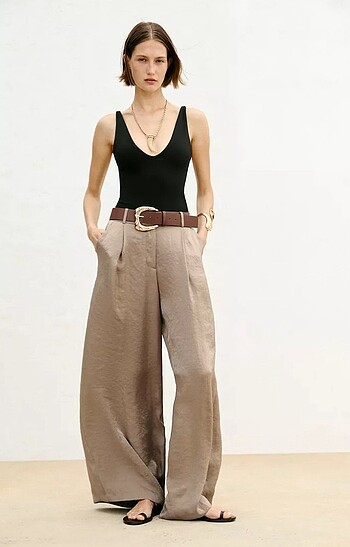 Zara Zara kemerli saten pantolon