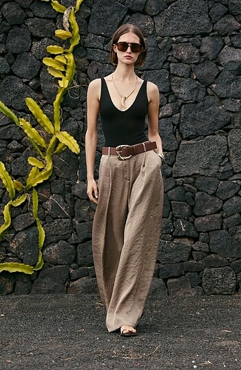 Zara kemerli saten pantolon