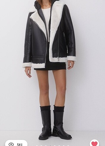 Pull & Bear biker beyaz kürklü deri mont
