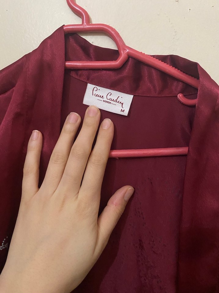 Bordo Uzun Kollu Parlak Kadın Sabahlık - Görsel 2