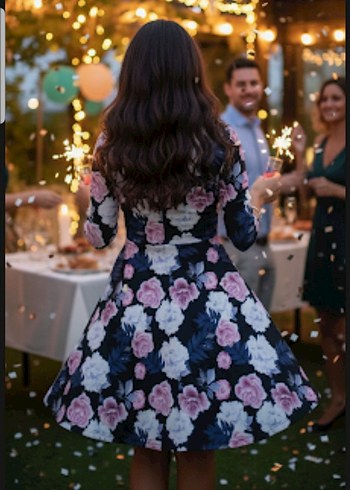 Çiçek Desenli Bohem Midi Elbise - Görsel 2