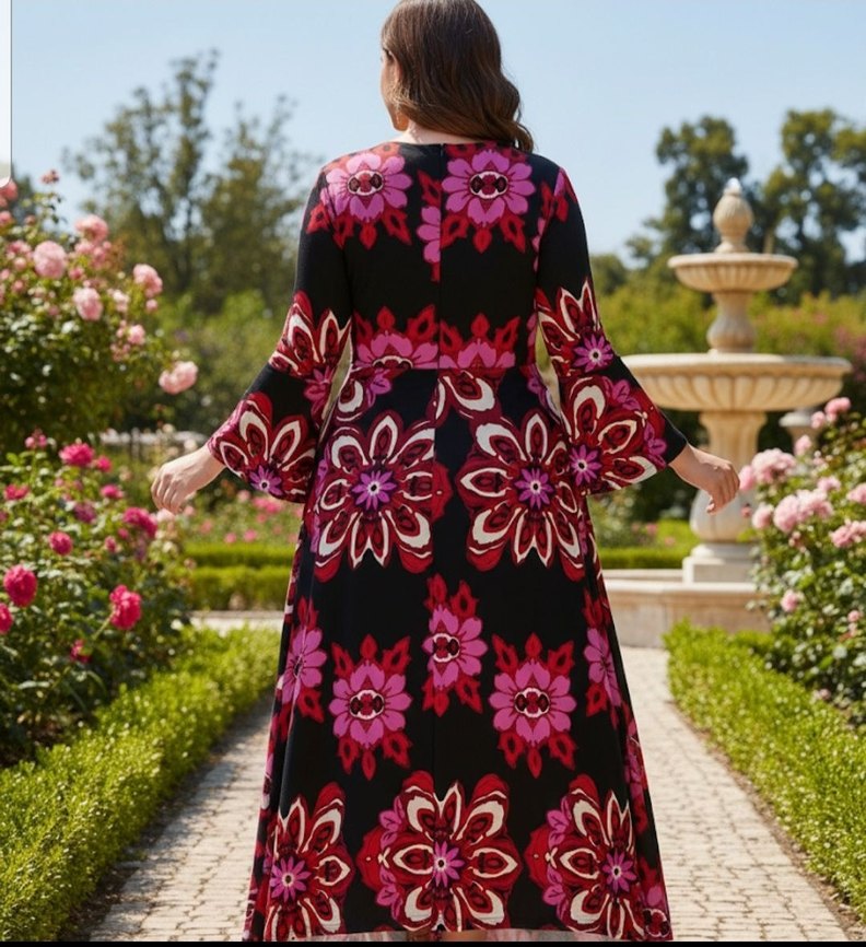 Bordo Çiçek Desenli Uzun Bohem Elbise - Görsel 2