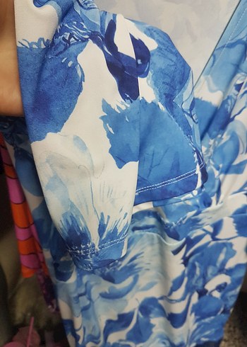 Mavi V Yakalı Püsküllü Midi Bohem Elbise - Görsel 3