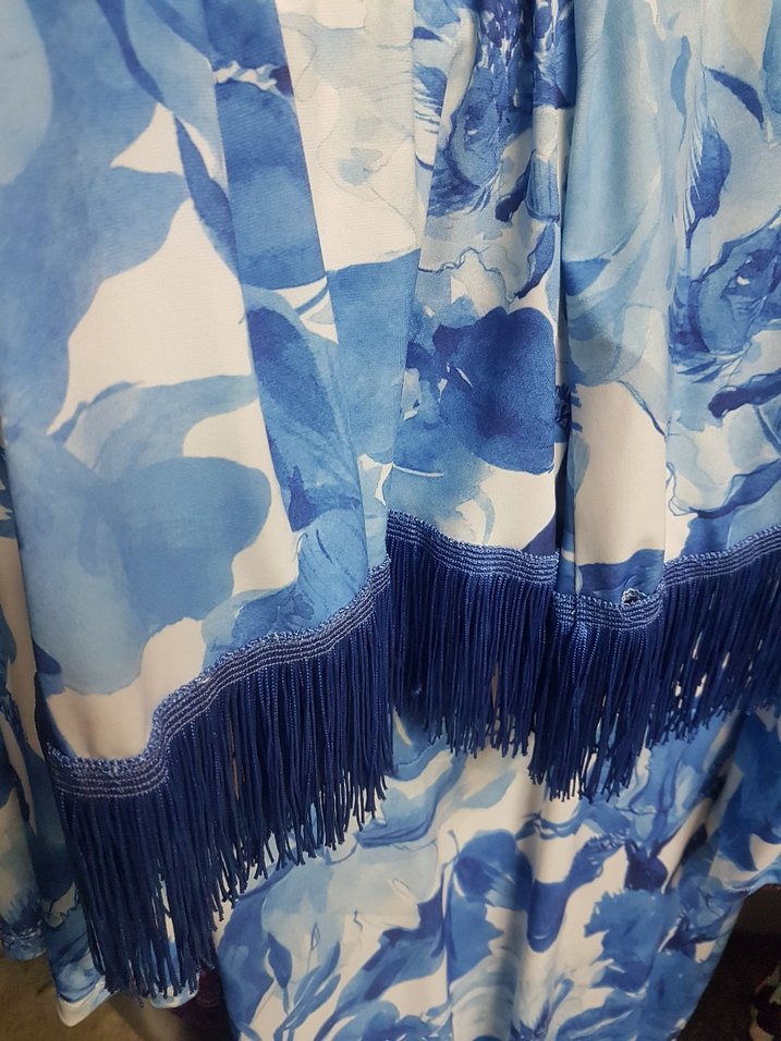 Mavi V Yakalı Püsküllü Midi Bohem Elbise - Görsel 4