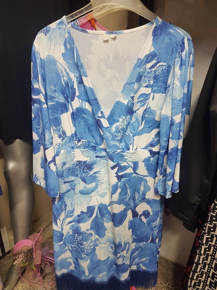 Mavi V Yakalı Püsküllü Midi Bohem Elbise - Görsel 2