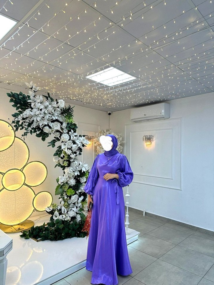 Uzun Mor Drapeli Kadın Abiye - Görsel 2