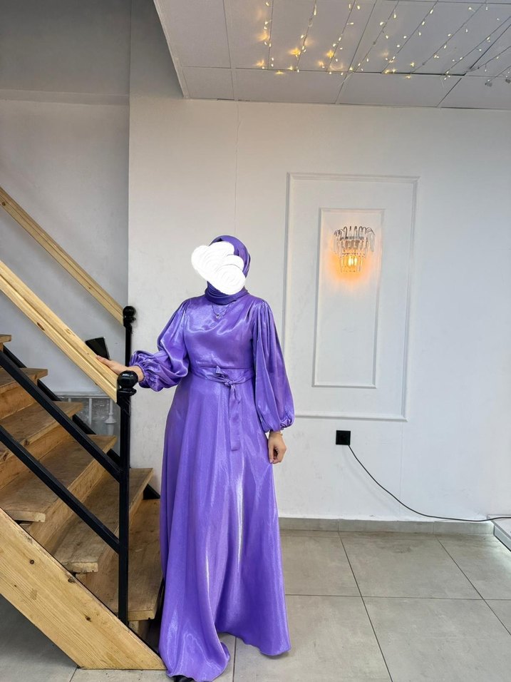 Uzun Mor Drapeli Kadın Abiye - Görsel 4