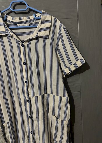 xxl Beden beyaz Renk Çizgili Uzun Keten Elbise