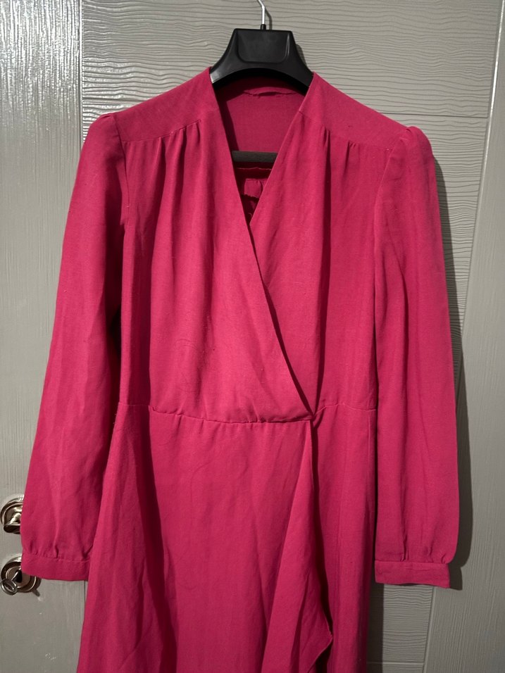 Uzun Kollu Pembe Bohem Kadın Elbise - Görsel 2