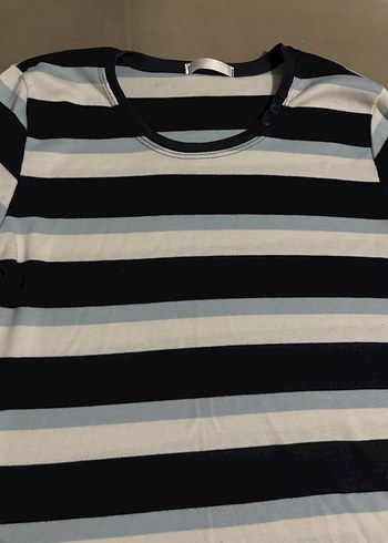 Mavi Gri Çizgili Uzun Kollu Tişört - Görsel 4