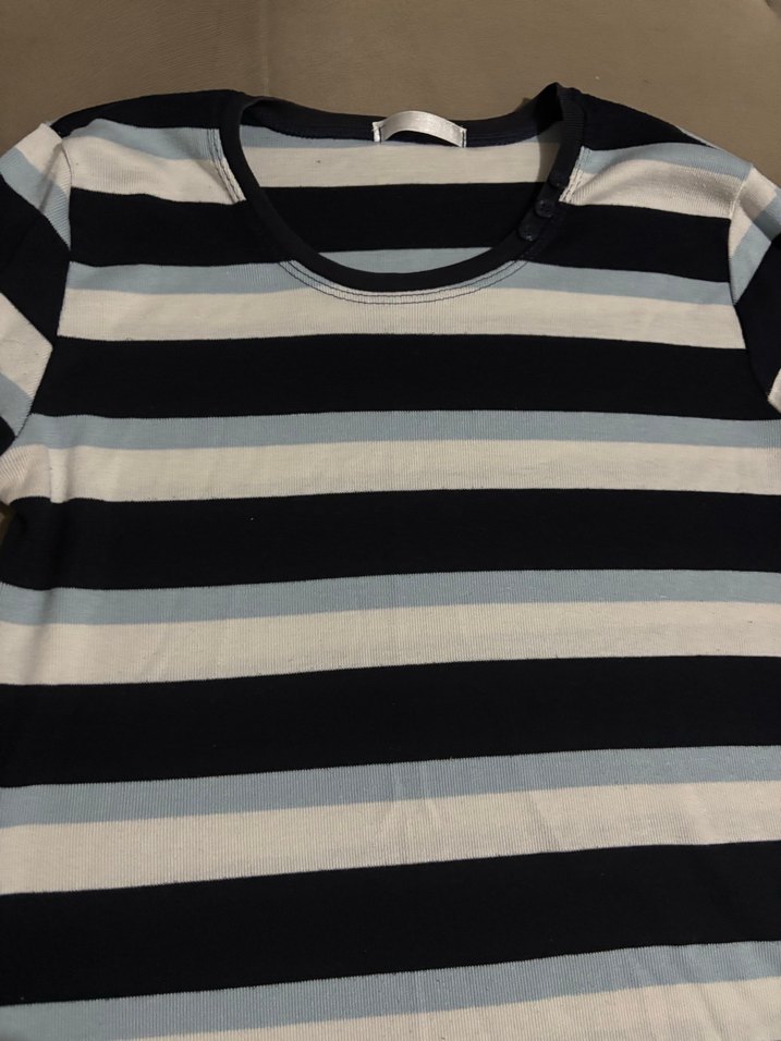 Mavi Gri Çizgili Uzun Kollu Tişört - Görsel 4