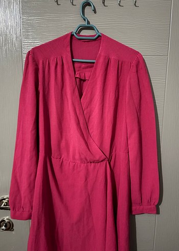 Uzun Kollu Pembe Kadın Uzun Elbise - Görsel 4