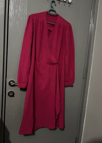 Uzun Kollu Pembe Kadın Uzun Elbise - Görsel 2