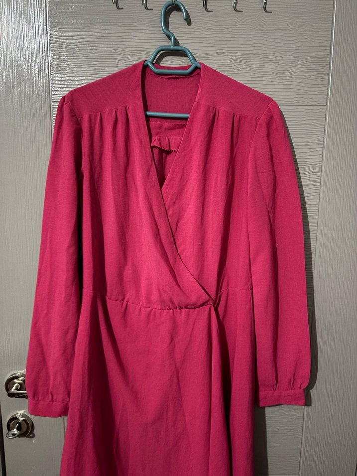 Uzun Kollu Pembe Kadın Uzun Elbise - Görsel 4